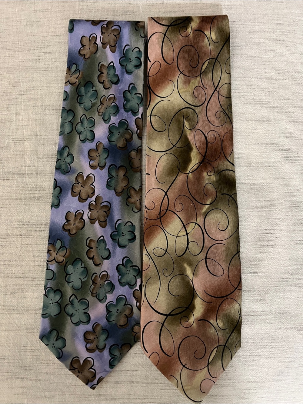J. Garcia | Necktie Pair | Floral Teal & Brown Swirl Men’s Ties | 100% Silk